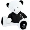 Doudou et Compagnie Ours en peluche blanc avec veste noire JO2024 - 40 cm - Collection Premium