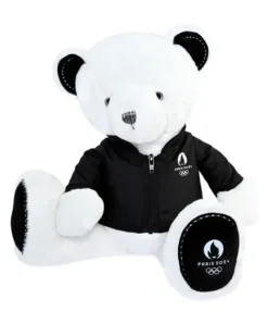 Doudou et Compagnie Ours en peluche blanc avec veste noire JO2024 - 40 cm - Collection Premium