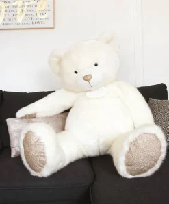 Doudou et Compagnie Ours en peluche Géant Collection - Blanc Poudré -120 cm
