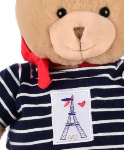 Doudou et Compagnie Ours en peluche marron avec marinière et béret - 28 cm