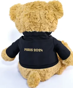 Doudou et Compagnie Ours en peluche marron Paris 2024 avec veste noire zippée - 40 cm
