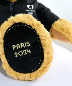 Doudou et Compagnie Ours en peluche marron Paris 2024 avec veste noire zippée - 40 cm