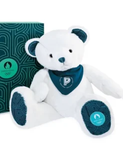 Doudou et Compagnie Ours en peluche Premium blanc avec bandana Paris 2024 - 37 cm