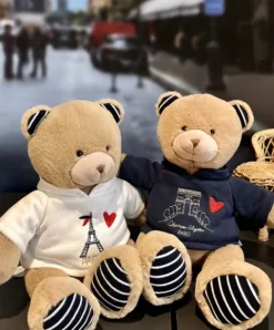 Doudou et Compagnie Ours Peluche Sweat Tour Eiffel 28 cm : Souvenir Paris