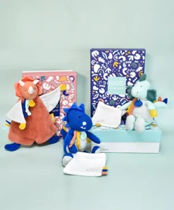 Doudou et Compagnie Peluche de dinosaure bleu avec doudou - Sashou - 25 cm
