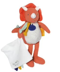 Doudou et Compagnie Peluche de dinosaure orange avec doudou - Lou - 25 cm