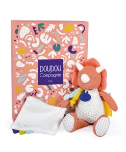 Doudou et Compagnie Peluche de dinosaure orange avec doudou - Lou - 25 cm