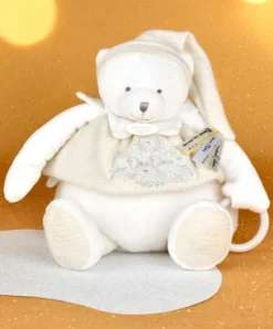Doudou et Compagnie Peluche eveil Bébé Ours Blanc - 30 cm - Collection Anniversaire