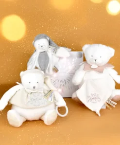 Doudou et Compagnie Peluche eveil Bébé Ours Blanc - 30 cm - Collection Anniversaire