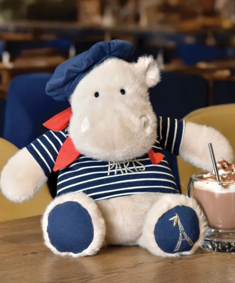 Doudou et Compagnie Peluche Hippopotame avec Béret et Marinière - 26 cm