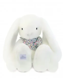 Doudou et Compagnie Peluche lapin Blanc XXL - Lapin Fleurette 50 cm