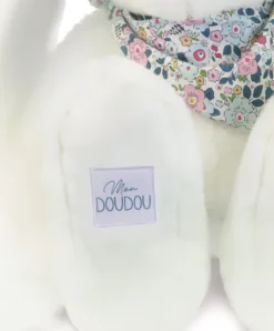 Doudou et Compagnie Peluche lapin Blanc XXL - Lapin Fleurette 50 cm