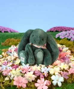Doudou et Compagnie Peluche lapin vert 25 cm - Lapin Fleurette