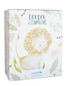 Doudou et Compagnie Peluche lion avec Bébé - 25 cm - Unicef