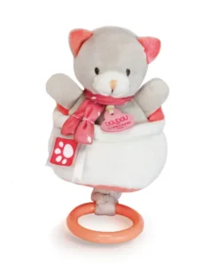 Doudou et Compagnie Peluche musicale Chat gris et corail- 20 cm
