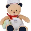 Doudou et Compagnie Peluche Ours beige - Chef avec Macaron vert - 28 cm