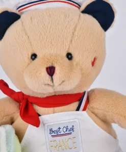 Doudou et Compagnie Peluche Ours beige - Chef avec Macaron vert - 28 cm
