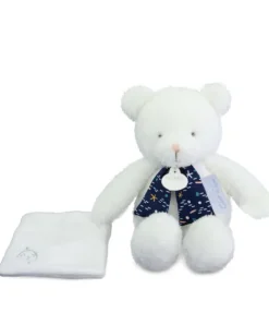 Doudou et Compagnie Peluche ours luminescent avec mouchoir - 28 cm - Clair de Lune