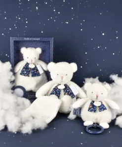Doudou et Compagnie Peluche ours luminescent avec mouchoir - 28 cm - Clair de Lune