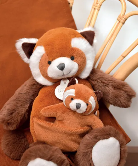 Doudou et Compagnie Peluche Panda roux avec bébé - 25 cm - Unicef