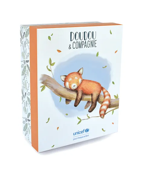 Doudou et Compagnie Peluche Panda roux avec bébé - 25 cm - Unicef