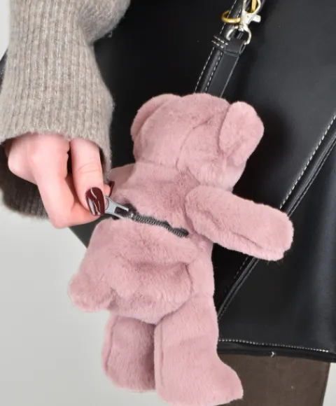 Doudou et Compagnie porte clé - Bijou de sac Ours peluche - 20 cm - Rose clair
