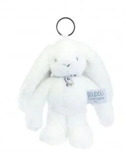 Doudou et Compagnie Porte clé en peluche Lapin Blanc- 18 cm - Lapin Fleurette