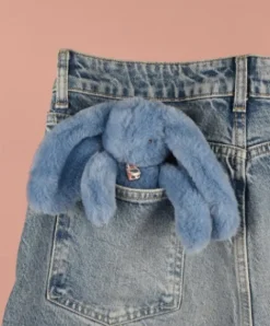 Doudou et Compagnie Porte clé en peluche Lapin Bleu- 18 cm - Lapin Fleurette