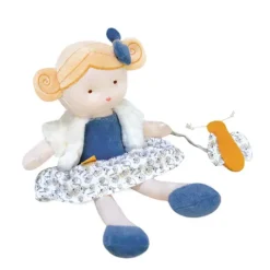 Doudou et Compagnie Poupée en coton BIO bleue et blanche - Pollen - 25 cm