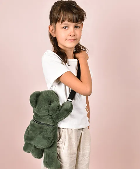 Doudou et Compagnie Sac bandouliere - Ours en peluche Vert Kaki - 30 cm