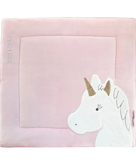 Doudou et Compagnie Tapis de Parc Licorne rose - 100 x 100 cm