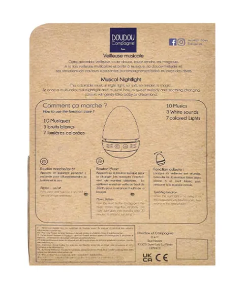 Doudou et Compagnie Veilleuse bebe musicale Culbuto blanc - 16 cm